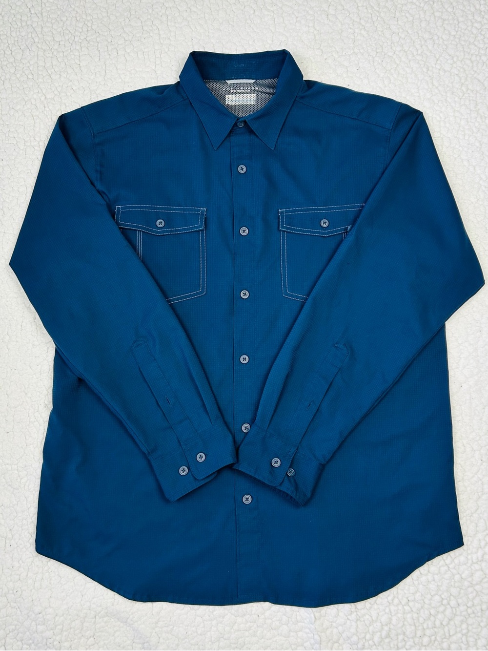 Columbia Omni-Shade Sun Protection Shirt Men's L Navy Long Roll Up Sleeve Vented